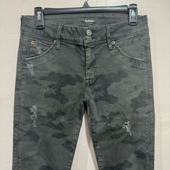 Hudson Jeans Collin Mid Rise Skinny Ankle Camo Women's Size 27 Green Denim - Picture 2 of 8
